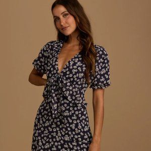 Anything Lovelier Navy Blue Floral Print Tiered Midi Dress